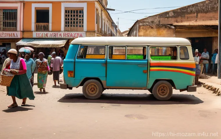 모잠비크의 대중교통 안전 수준 - **Prompt:** A vibrant, bustling daytime scene in a Mozambican town square. At the center is a bright...