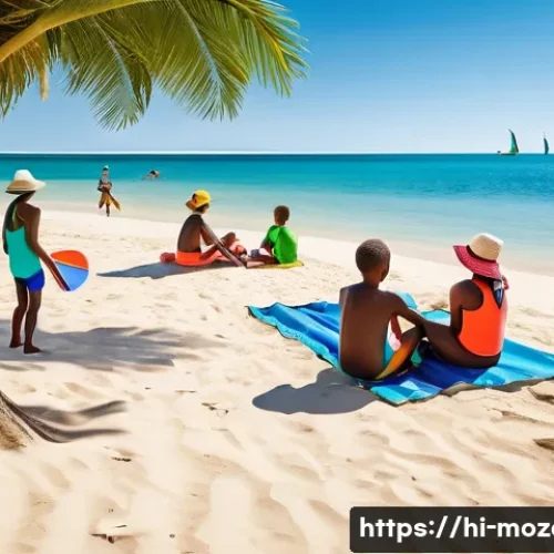 Home 30 모잠비크에서 추천하는 가족 여행지 - A vibrant, family-friendly beach scene in Mozambique during a sunny day, featuring clean and safe sa...