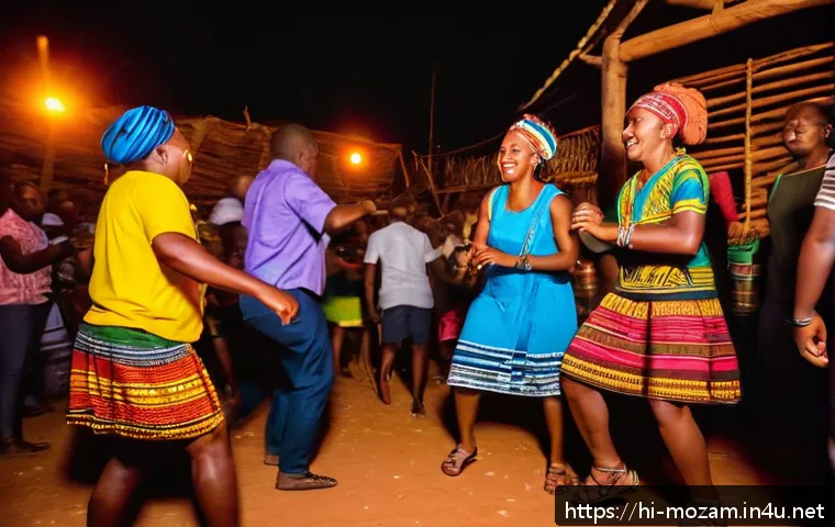 모잠비크에서 즐기는 나이트라이프 - A vibrant live cultural nightclub scene in Mozambique featuring a diverse group of people dancing jo...